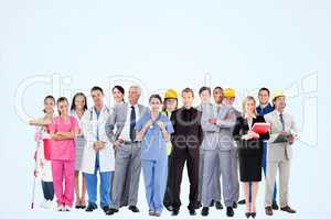 Worker from different professions against blue background