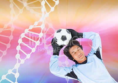 soccer player with white dna chain and colors background