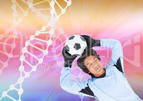 soccer player with white dna chain and colors background
