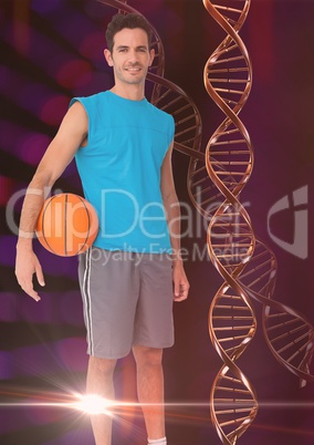 Basketball man  with red dna chain, lights background