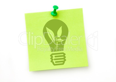 Green lightbulb graphic on green sticky note