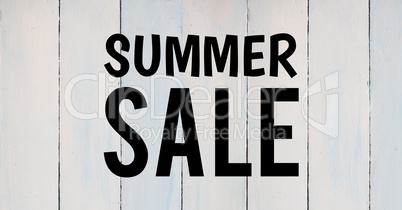 Black summer sale text against white wood panel