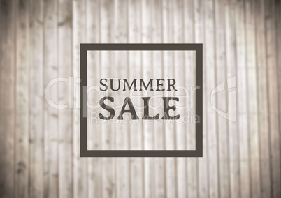 Brown summer sale graphic against blurry wood panel