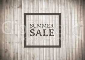 Brown summer sale graphic against blurry wood panel
