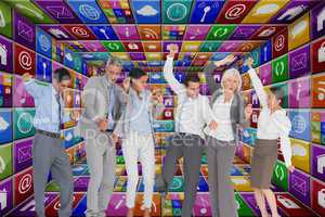 Business people dancing in apps room