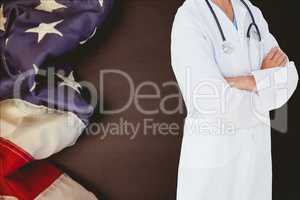 Part of doctor against american flag