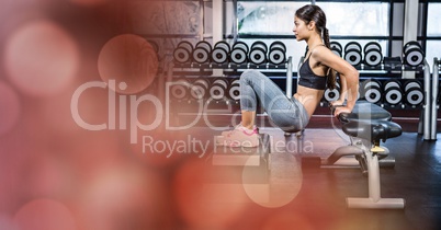 Woman working out and red bokeh transition