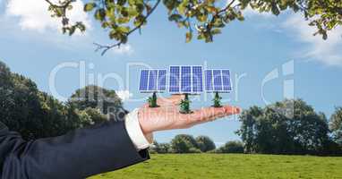 solar panels on hand in field