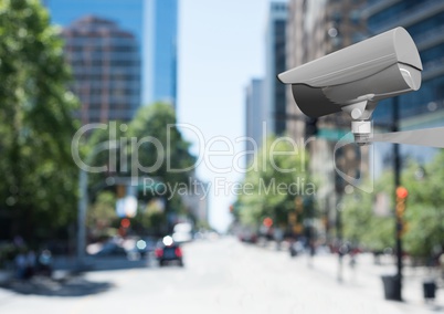 CCTV camera against defocused buildings