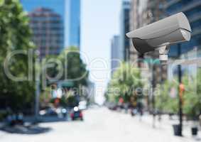 CCTV camera against defocused buildings