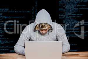hacker using his laptop against order lines