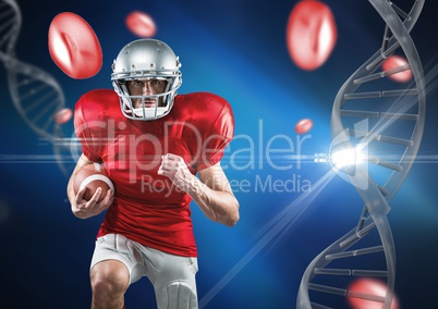footballer  with dna chains and dark blue background