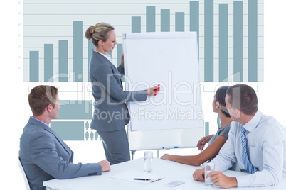 Businesswoman writing in a chart during a business meeting