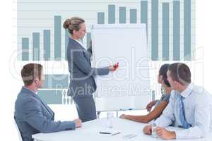 Businesswoman writing in a chart during a business meeting