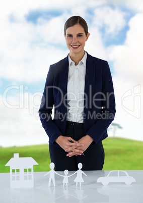 Cut outs of House Family and Car with model and landscape