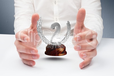 Hands holding digital trophy