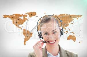 Lady with headset against world map