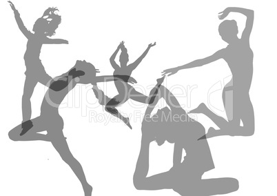 Women dancing grey silhouettes.