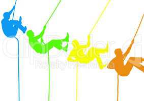 climber silhouettes in intense colors. White background