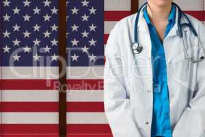 doctor against american flag