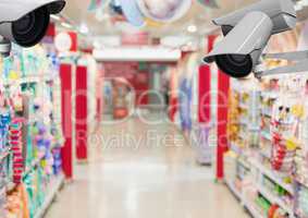 CCTV controlled a blurred supermarket