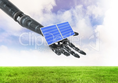 solar panel on robot hand in field