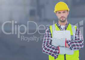 Construction Worker in front of construction site