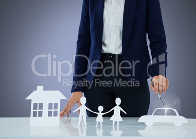 Cut outs of house family and car with model