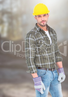 Construction Worker in front of forestry construction site