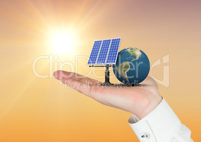 solar panel and earth  on hand