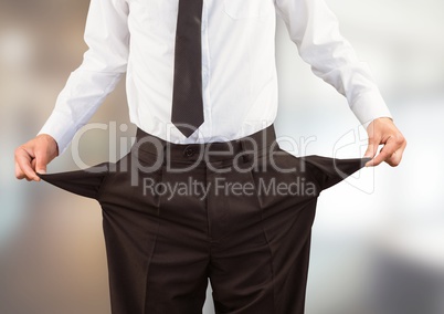Businessman with empty pocket, blur office background