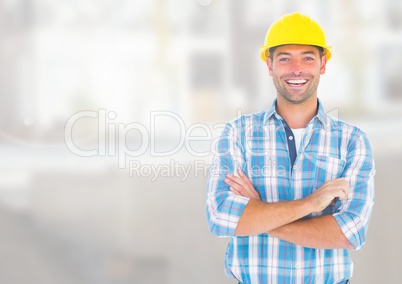 Construction Worker in front of construction site