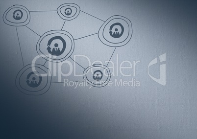 Navy background with network doodle