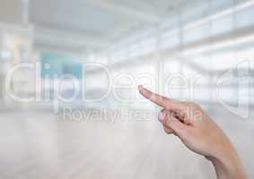 Hand touching bright gym sports hall background