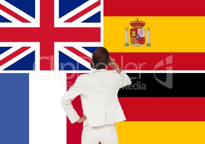 main language flags around woman with the back facing