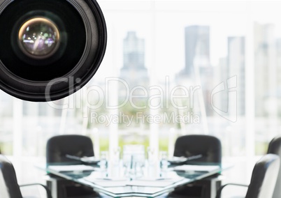 Focus on a CCTV with a blurred desk of the office