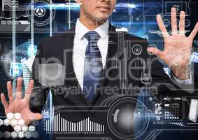 futuristic room interface, businessman