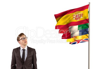main language flags near businessman