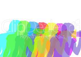 Woman with megaphone silhouettes in intense colors. White background