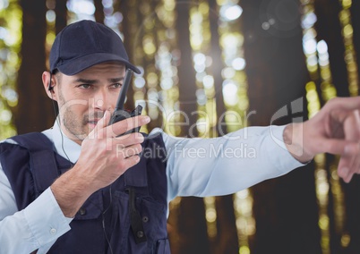 Security man outside in forest