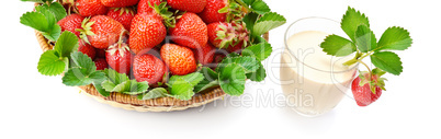 strawberries in a basket and berry smoothies isolated on white b