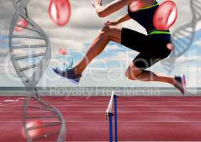 athlete jumping the hurdle with dna chains