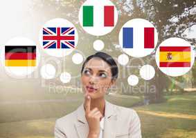 woman thinking in main languages in the park