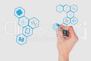 Hand drawing blue icons against white background