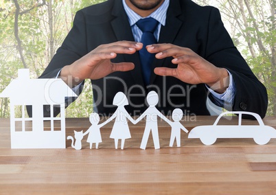 Cut outs House Family and Car with model and trees