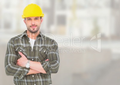 Construction Worker in front of construction site