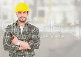 Construction Worker in front of construction site
