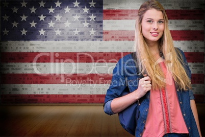 students carrying bag against american flag background