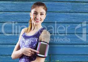 fitness young woman with blue wood background