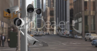 CCTV cameras against roads in city